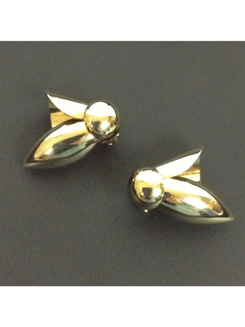 Stylized Bumble Bee Clip-On Earrings Silver Plate Modern Statement 80s